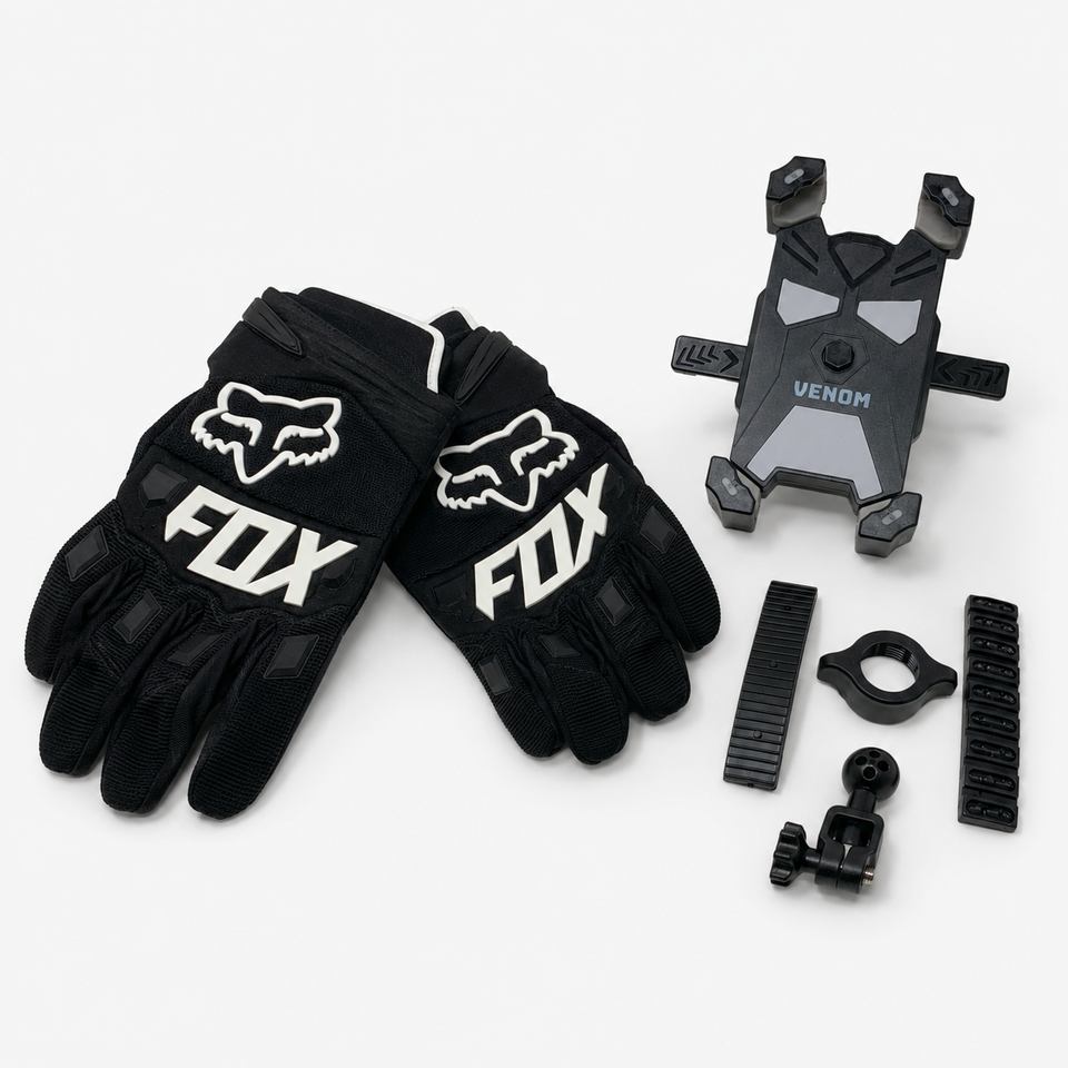 Bundle: Venom Phone Holder AND Fox Racing Gloves