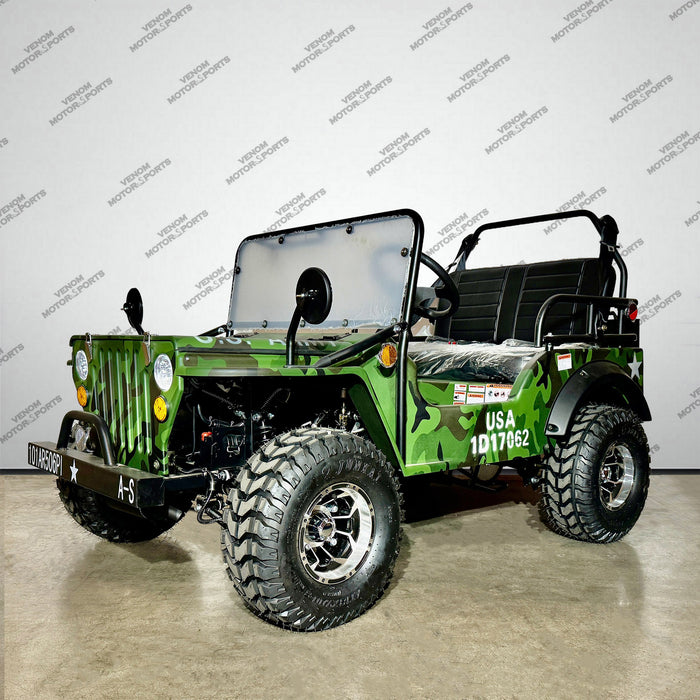 Venom 125cc Mini Jeep | Willys Edition | 3-Speed | Off Road Camo Green