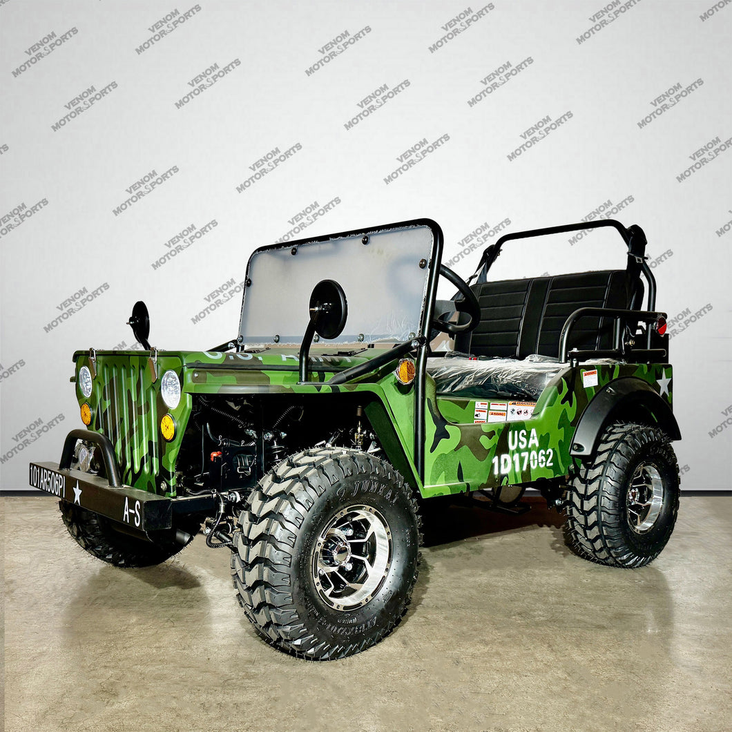 Venom 125cc Mini Jeep | Willys Edition | 3-Speed | Off Road Camo Green