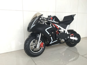 40cc 4 Stroke Premium Pocket Bike - M2 Matte Black - White Frame 6 months Replacement Parts Warranty ($0)
