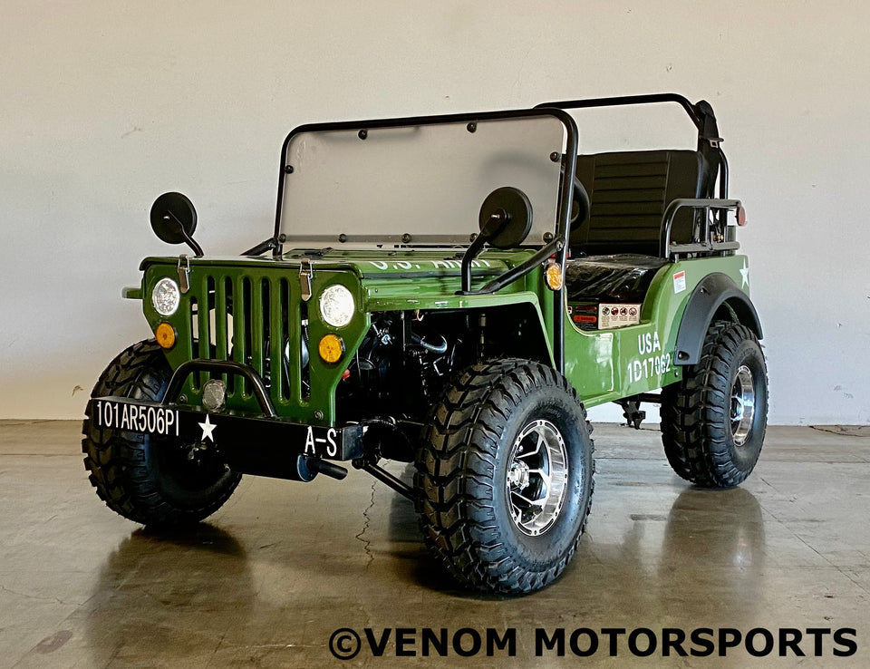 Venom 125cc Mini Jeep | Willys Edition | 3-Speed | Off Road Army Green