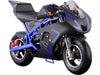 40cc 4 Stroke Premium Pocket Bike - M2 Matte Black - Blue Frame 6 months Replacement Parts Warranty ($0)